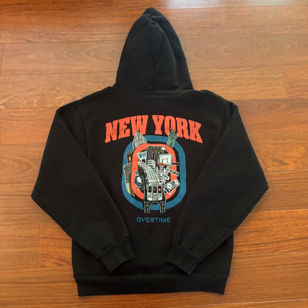 Overtime Mens Hoodie Size S Black New York City Graphic Streetwear Pullover